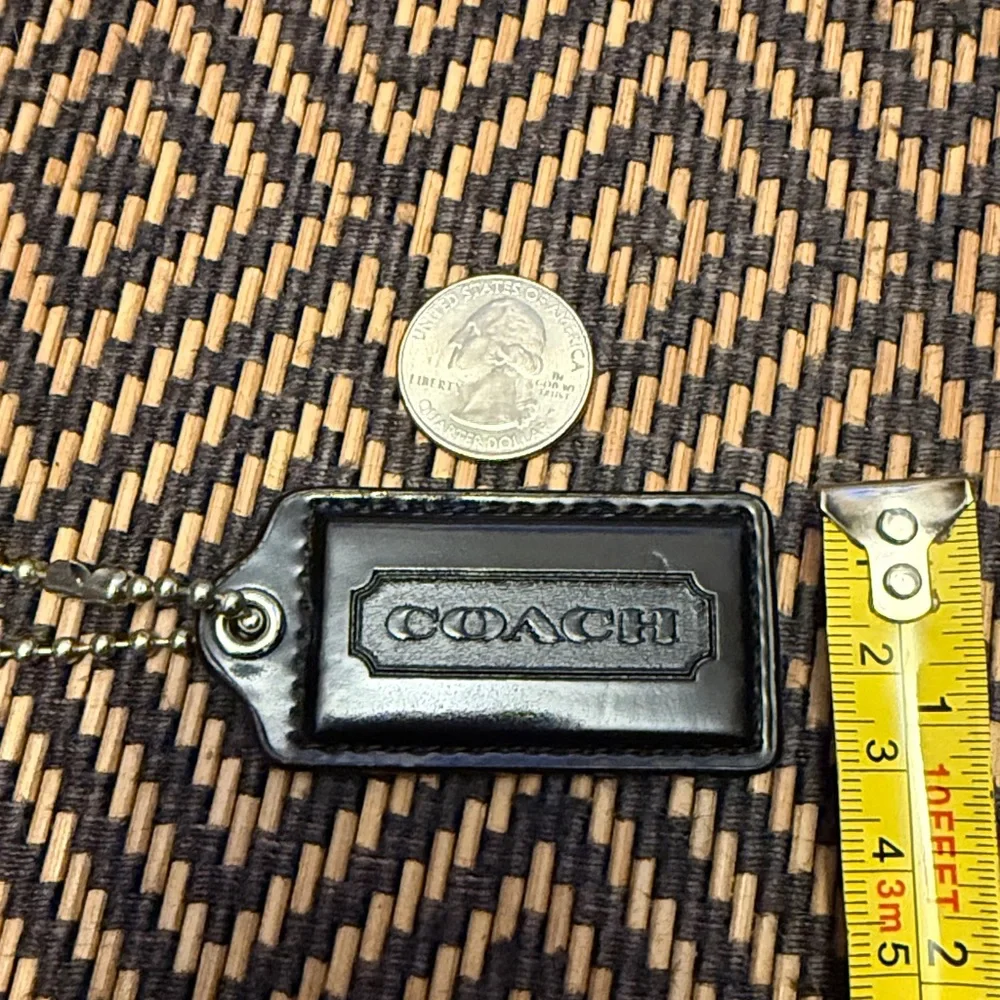 Vintage Y2K Coach Black patent leather hangtag with nickel ball chain